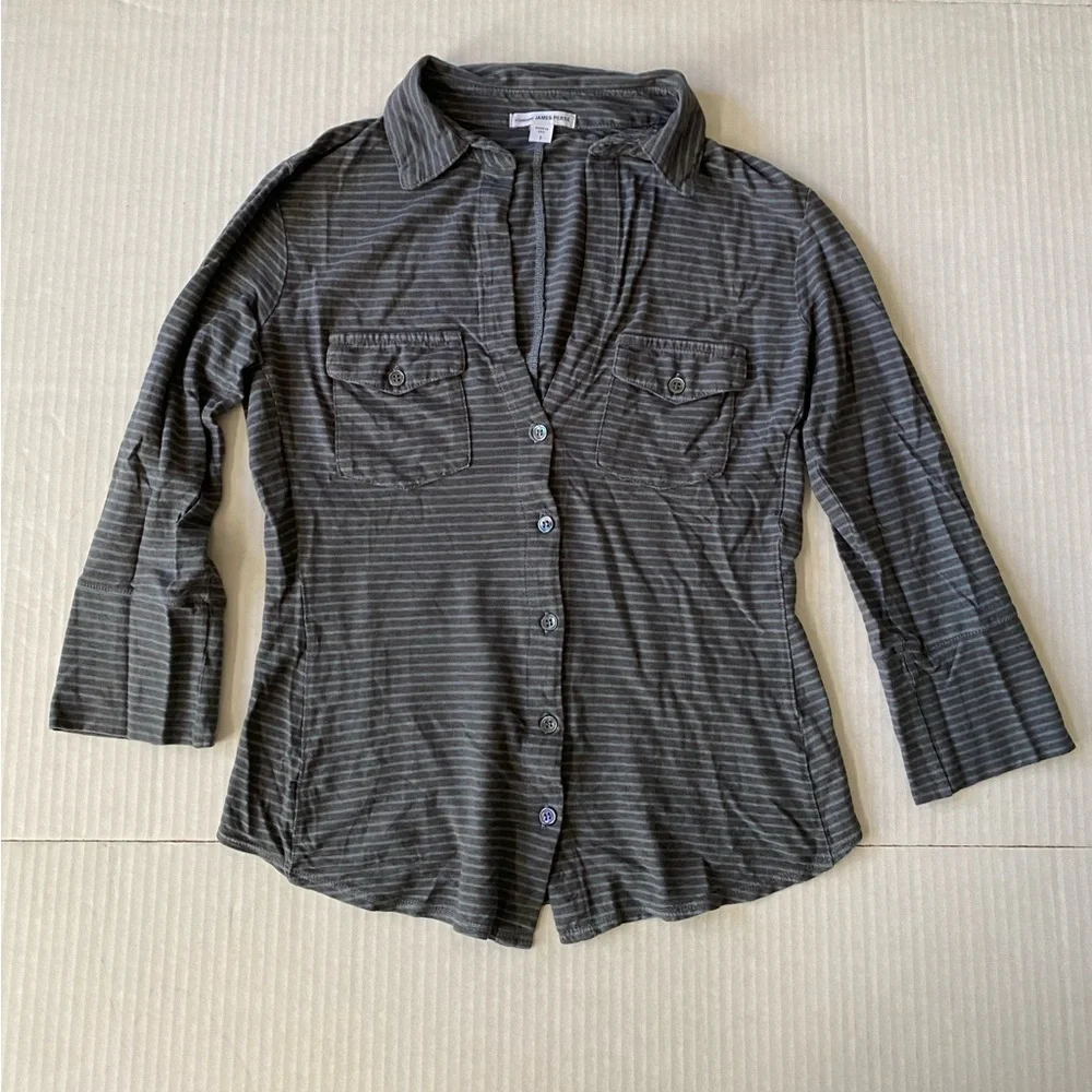 Standard James Perse blue and grey striped knit side panel shirt size 1 - Picture 3 of 14